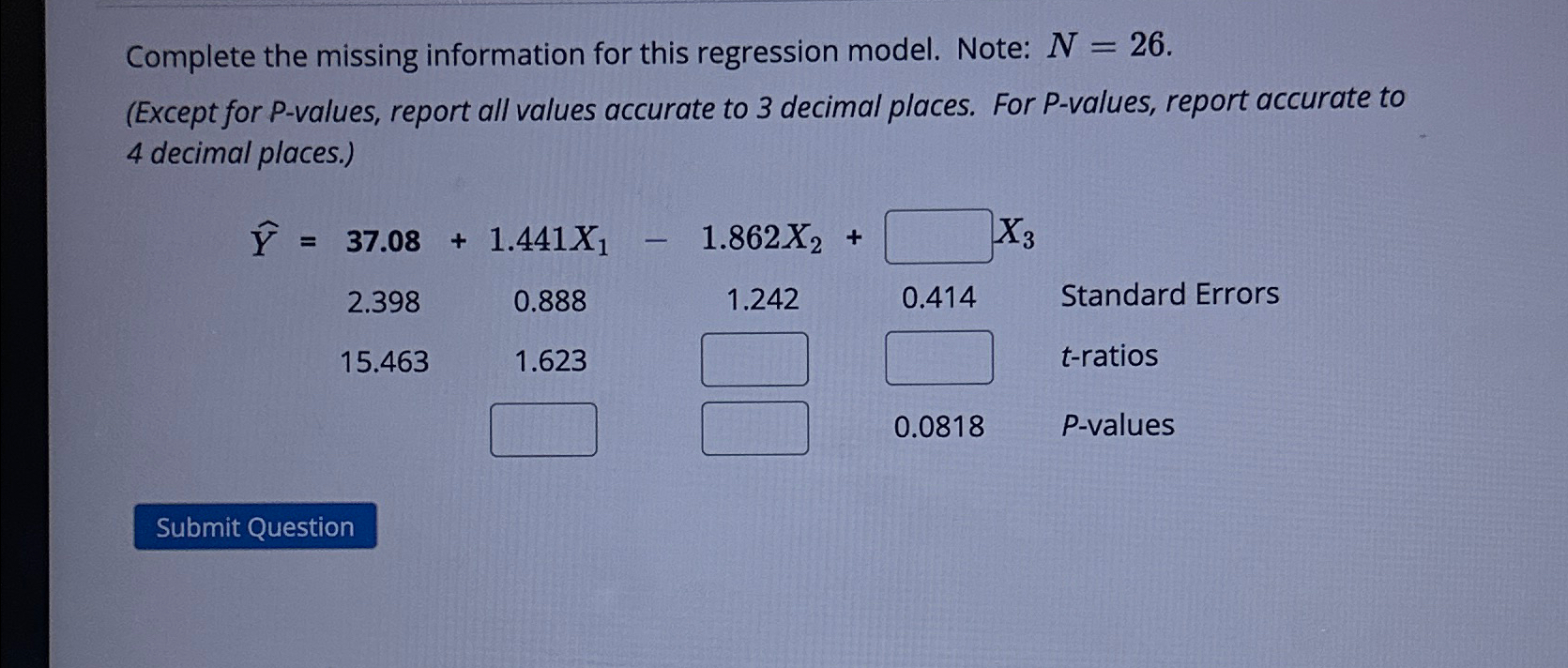 Solved Complete The Missing Information For This Regression Chegg