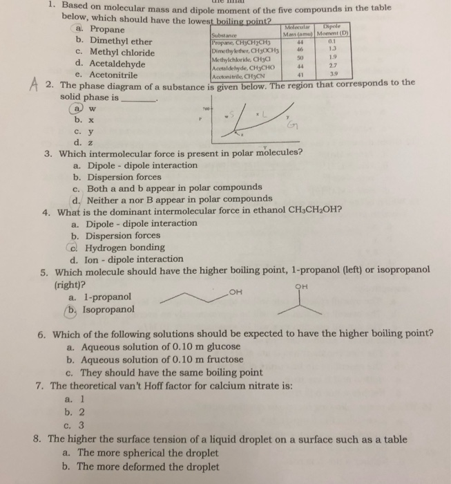 Solved 0 1 A A On Molecular Mass And Dipole Moment Of The Chegg