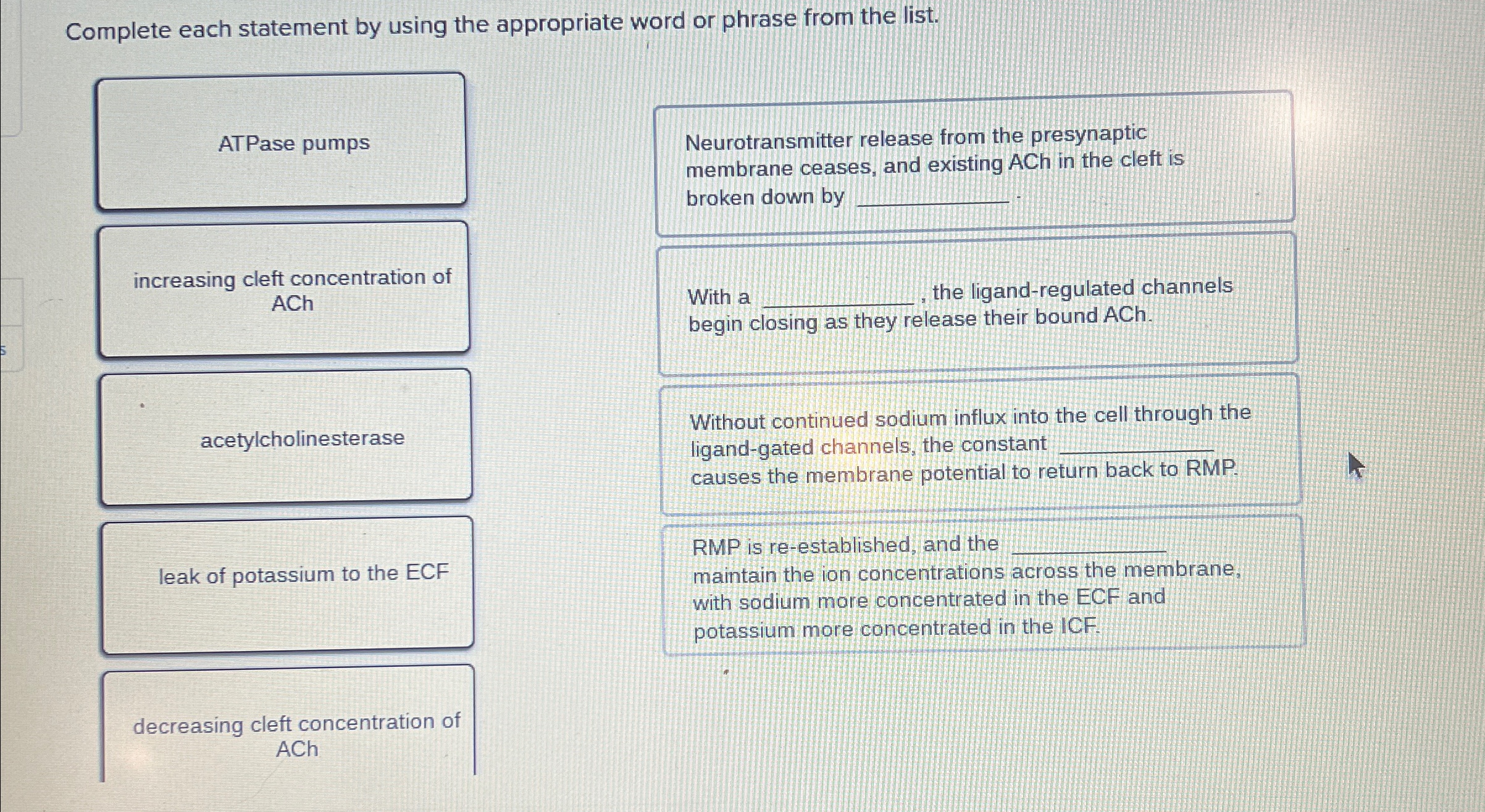 Solved Complete Each Statement By Using The Appropriate Word Chegg