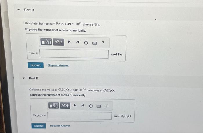 Solved Calculate The Moles Of Fe In 1 391022 Atoms Of Fe Chegg