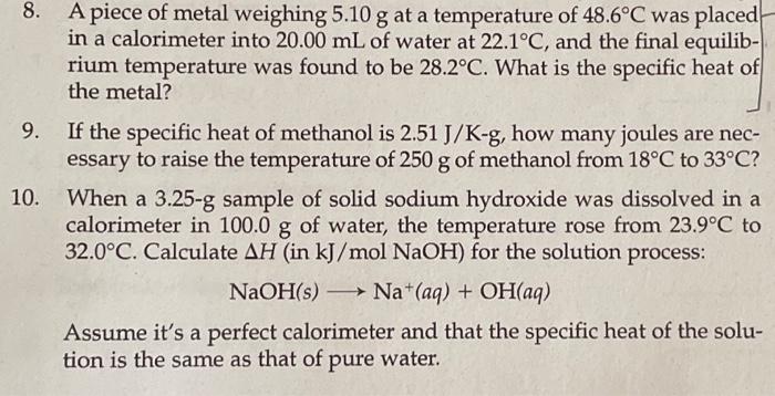 Solved A Piece Of Metal Weighing G At A Temperature Chegg