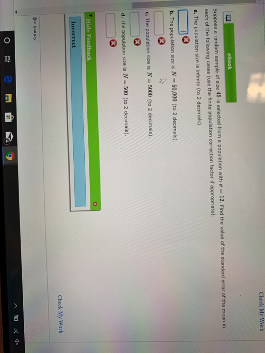 Solved O Check My Work Ebook Suppose A Random Sample Of Size Chegg