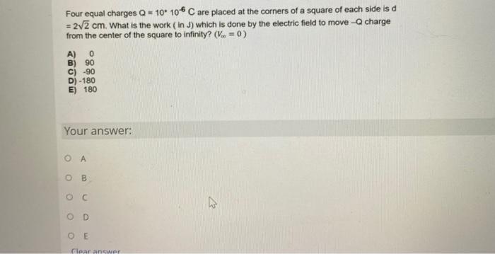 Solved Four Equal Charges Q 10106C Are Placed At The Chegg