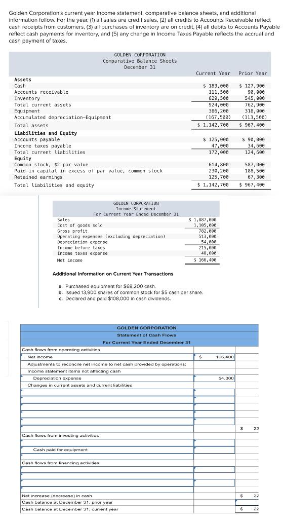 Solved Golden Corporation S Current Year Income Statement Chegg