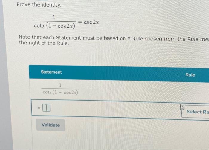 Solved Prove The Identity Cotx 1cos2x 1 Csc2x Note That Chegg