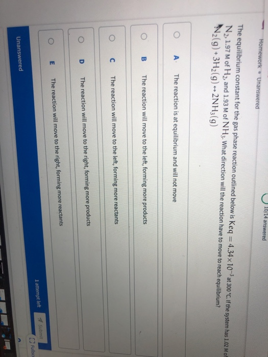 Solved Q Homework Unanswered The Equilibrium Constant Chegg