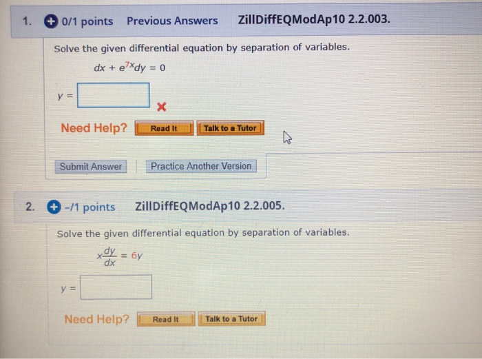 Solved Points Previous Answers Zilldiffeqmodap Chegg