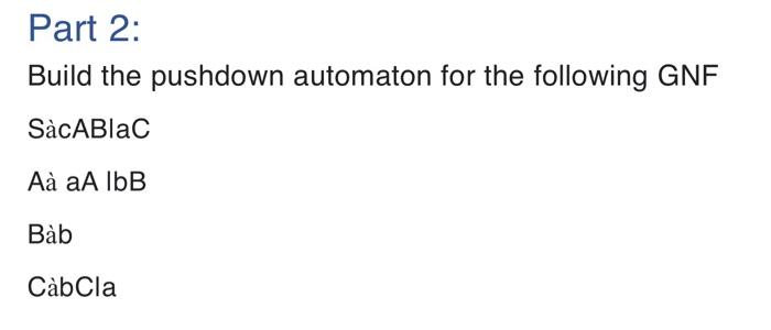 Solved Part Build The Pushdown Automaton For The Chegg