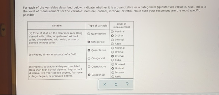 Solved For Each Of The Variables Described Below Indicate Chegg