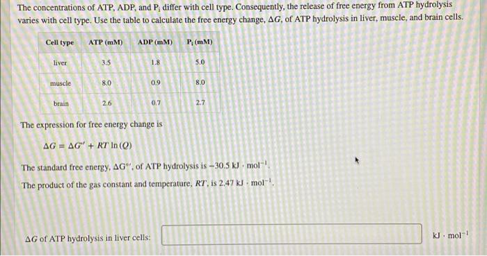 Solved The Concentrations Of Atp Adp And P Differ With Chegg