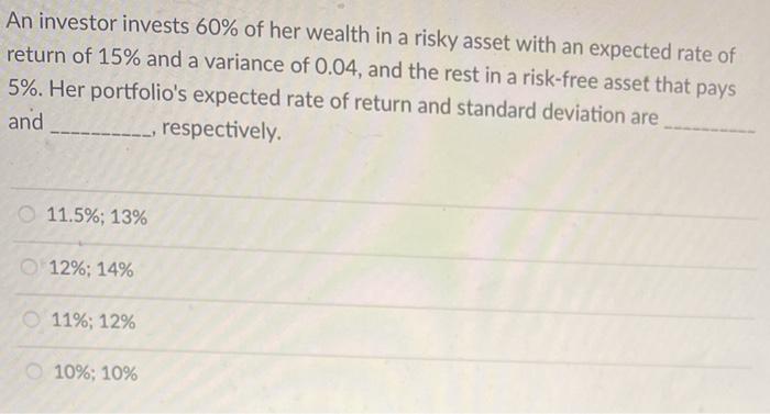 Solved An Investor Invests Of Her Wealth In A Risky Chegg