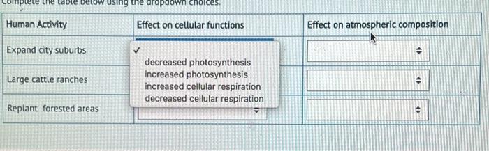 Solved Complete The Table Below Using The Dropdown Chegg