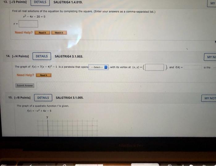 Solved MY 13 3 Points DETAILS SALGTRIG4 1 4 019 Find Chegg