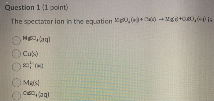 Solved Question Point The Spectator Ion In The Chegg