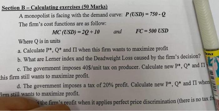 Solved Section B Calculating Exercises 50 Marks A Chegg