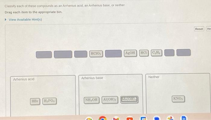 Solved Classify Each Of These Compounds As An Arrhenius Chegg