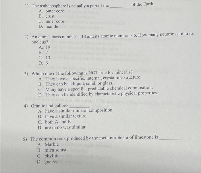 Solved Of The Earth The Asthenosphere Is Actually A Part Chegg