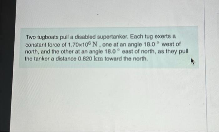 Solved Two Tugboats Pull A Disabled Supertanker Each Tug Chegg
