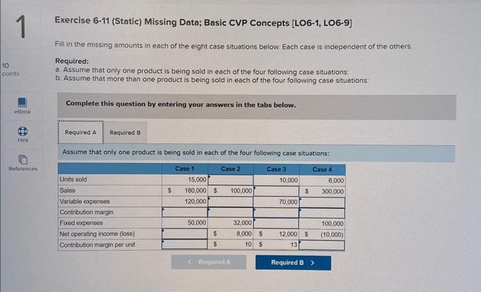 Solved Exercise Static Missing Data Basic Cvp Chegg