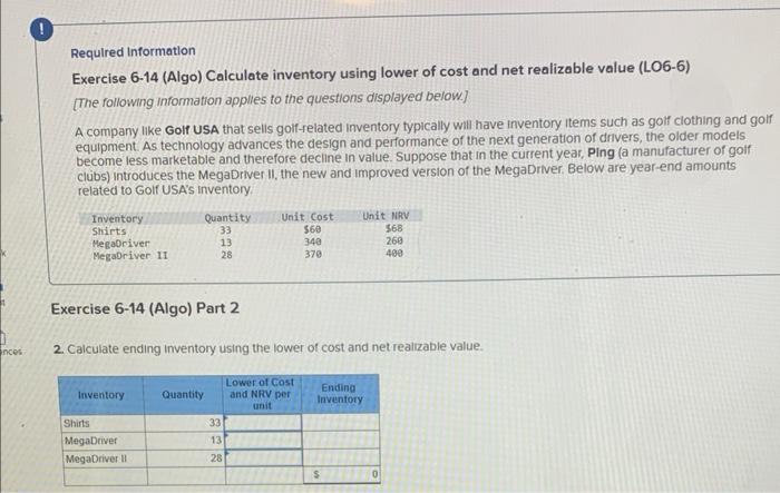 Exercise 6 14 Algo Calculate Inventory Using Lower Chegg