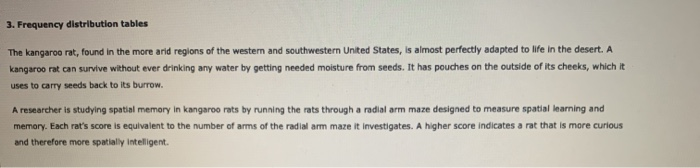 Frequency Distribution Tables The Kangaroo Rat Chegg