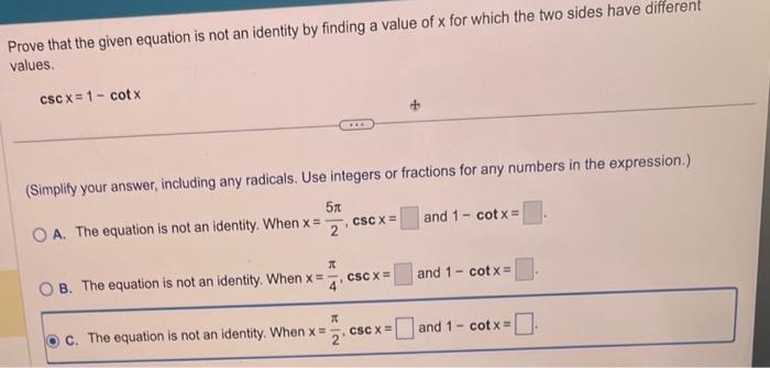 Solved Prove That The Given Equation Is Not An Identity By Chegg