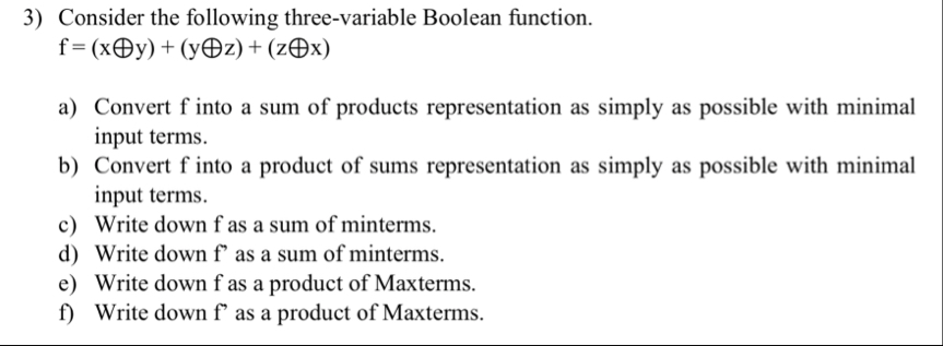 Consider The Following Three Variable Boolean Chegg