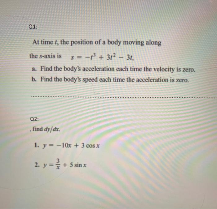 Solved Q At Time T The Position Of A Body Moving Along Chegg