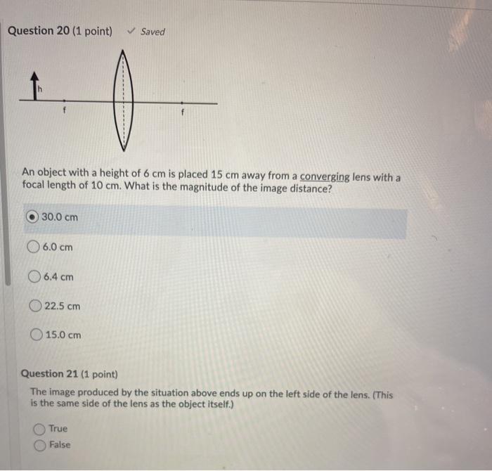 Solved Question 20 1 Point Saved H An Object With A Height Chegg