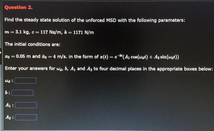 Solved Find The Steady State Solution Of The Unforced MSD Chegg