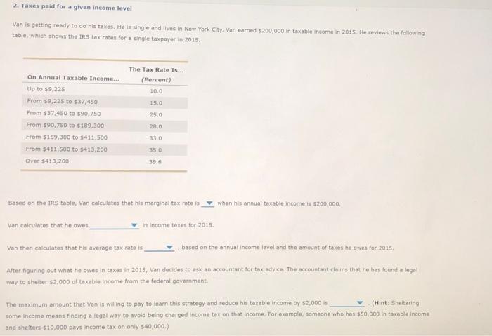 Solved 2 Taxes Paid For A Given Income Level Van Is Getting Chegg