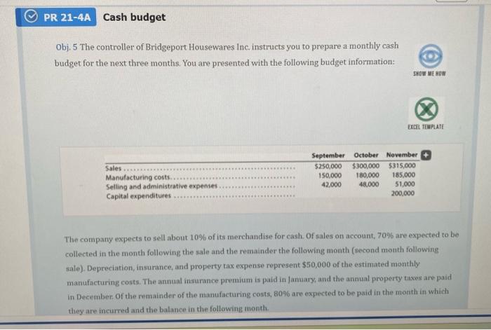 Solved Pr A Cash Budgetobj The Controller Of Chegg