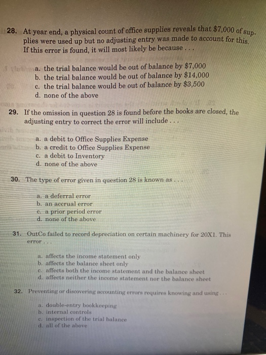 Solved 28 At Year End A Physical Count Of Office Supplies Chegg