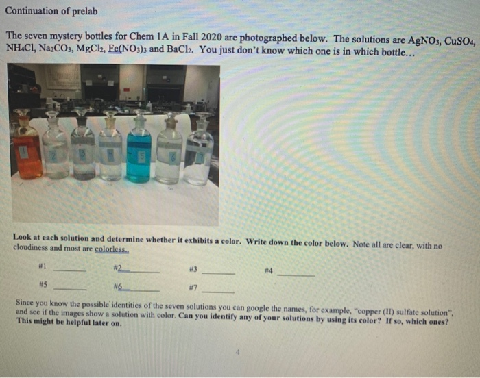 Solved Continuation Of Prelab The Seven Mystery Bottles For Chegg