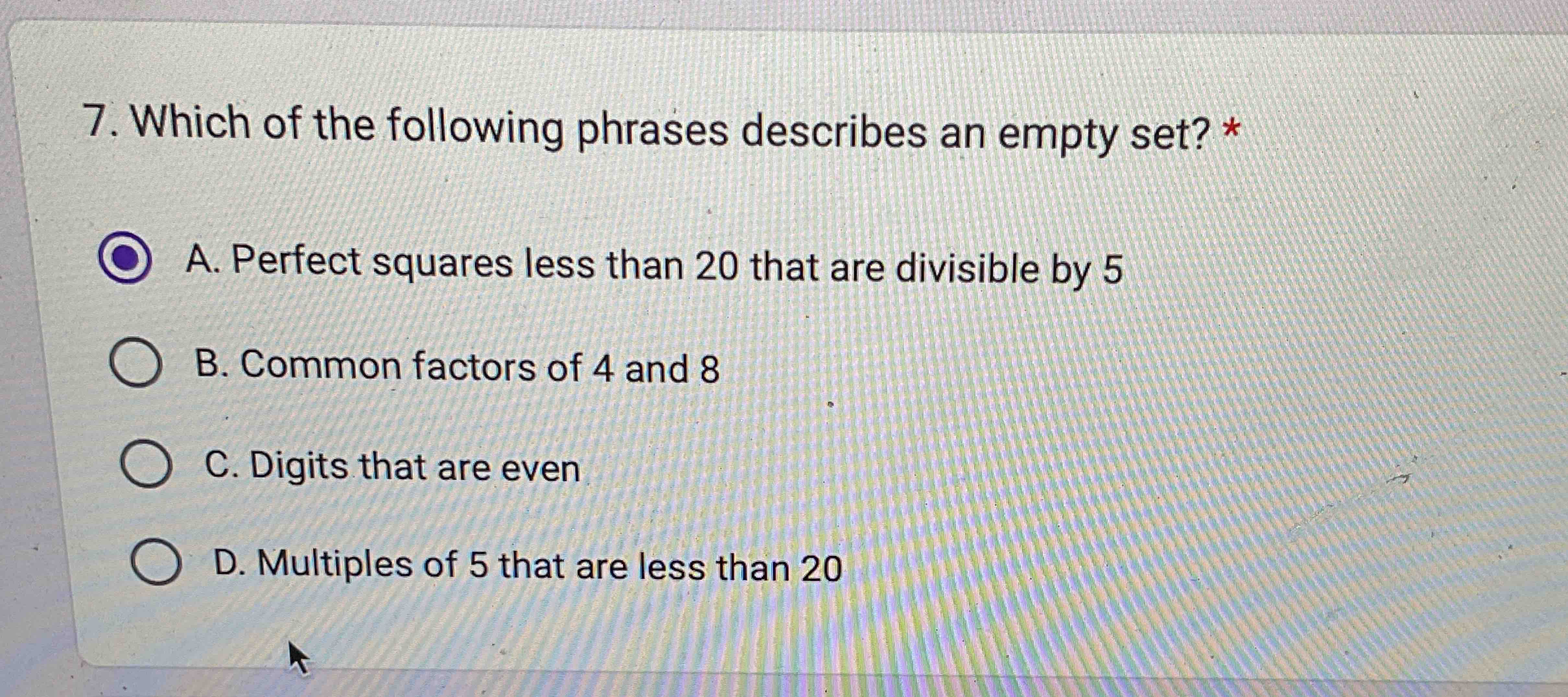 Solved Which Of The Following Phrases Describes An Empty Chegg