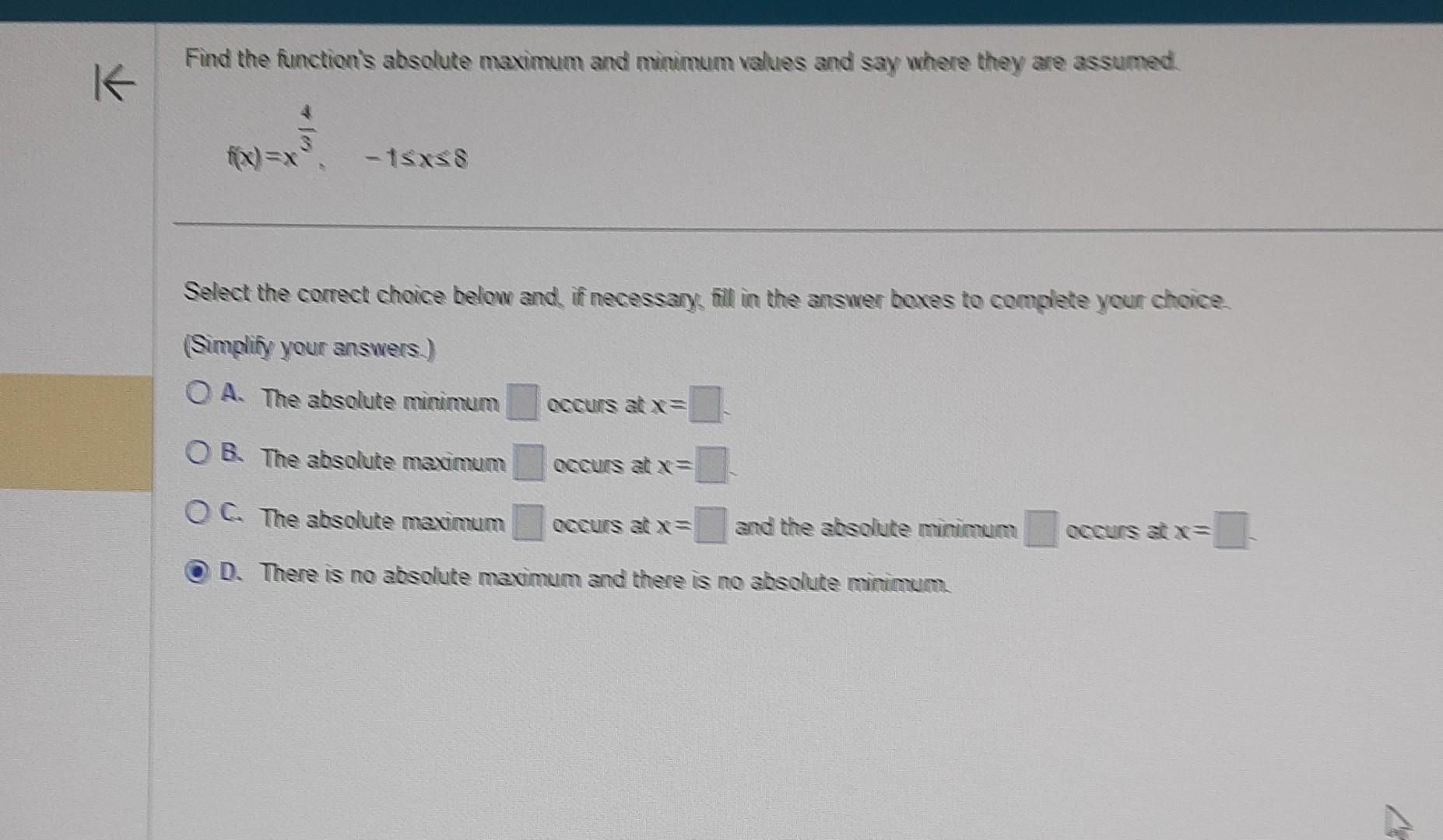 Solved Find The Function S Absolute Maximum And Minimum Chegg