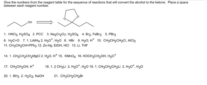 Solved Give The Numbers From The Reagent Table For The Chegg