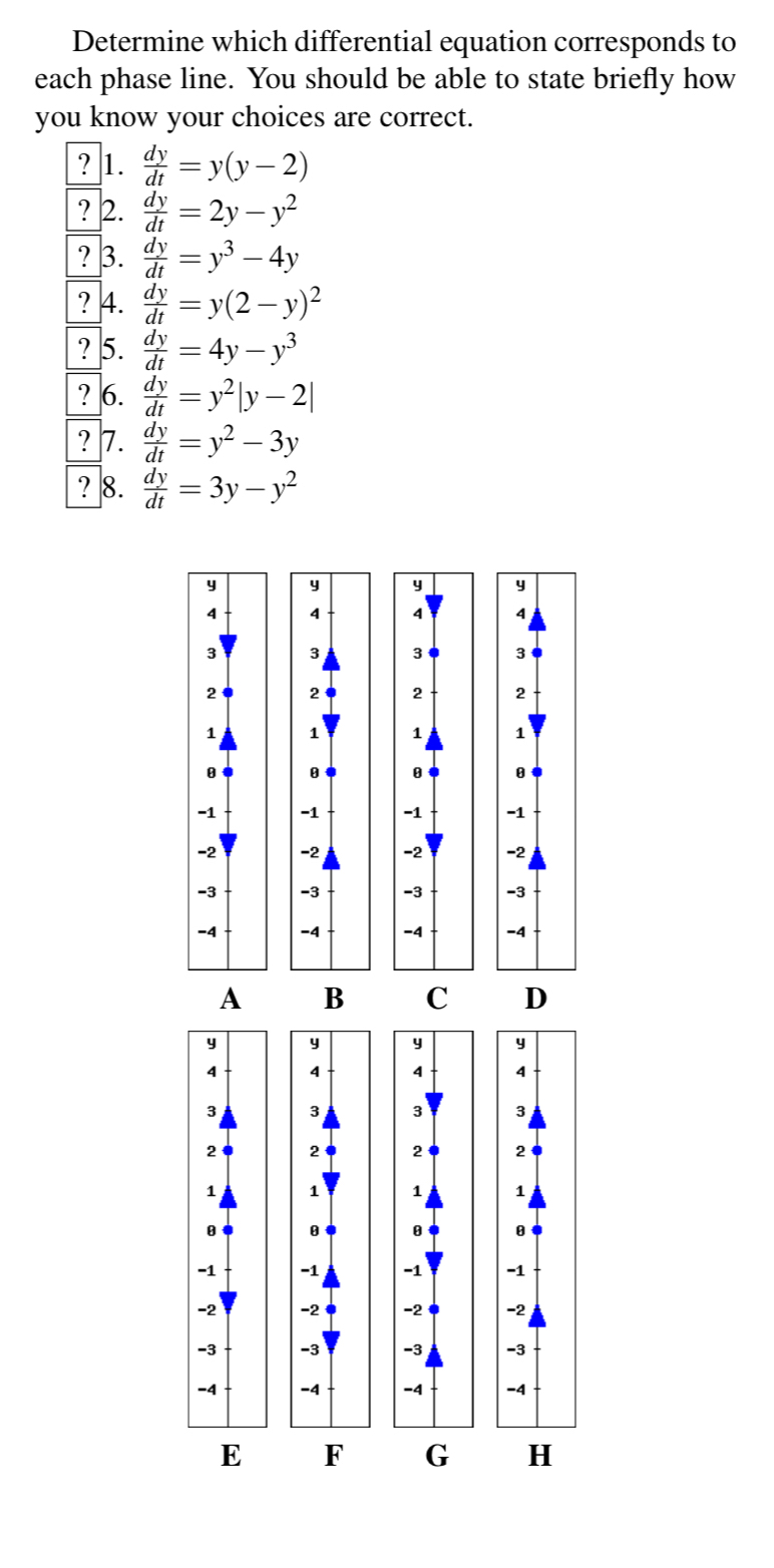 Solved Determine Which Differential Equation Corresponds To Chegg