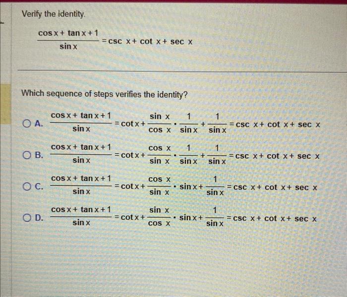 Solved Verify The Identity Chegg