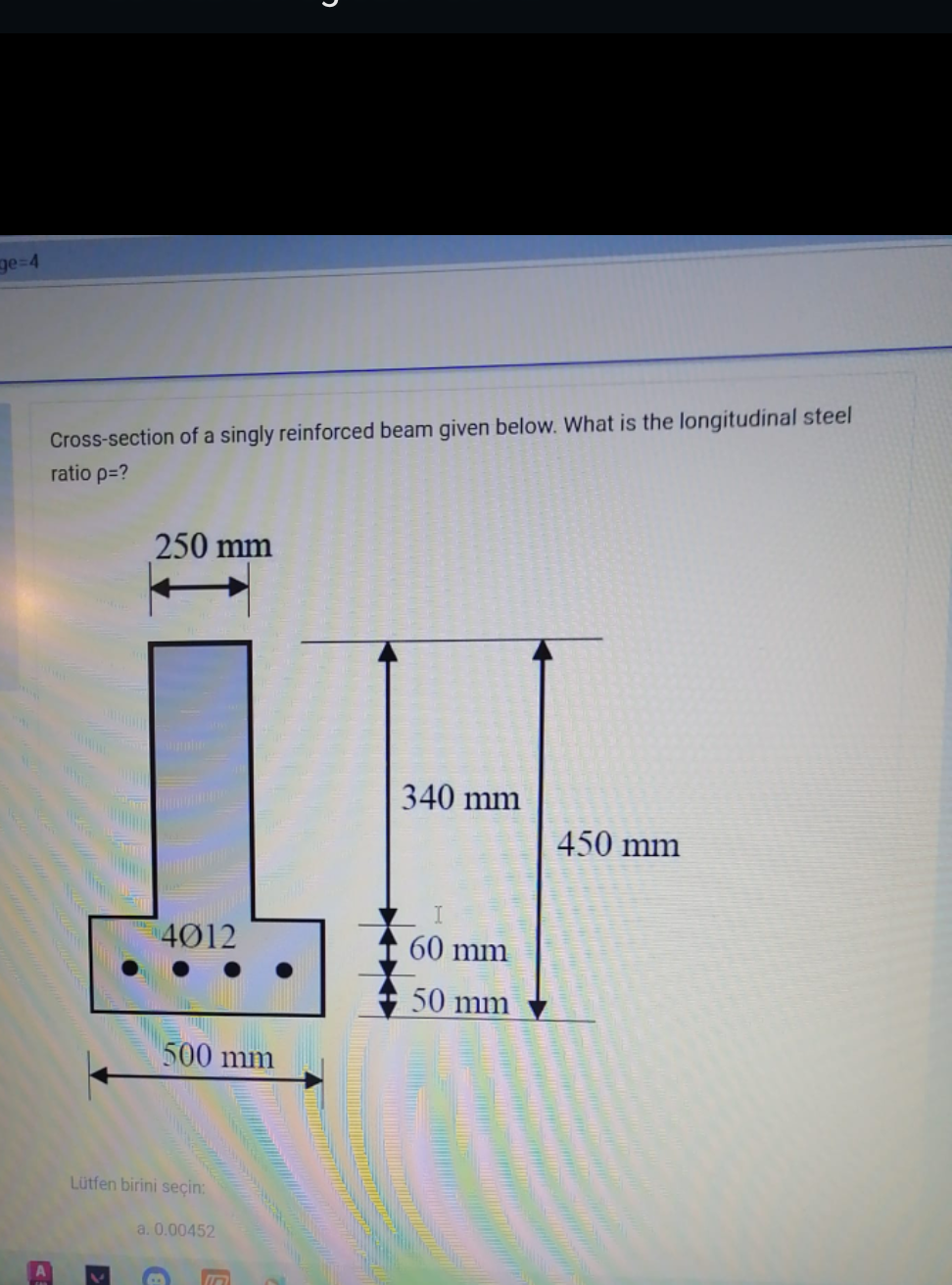 Solved Cross Section Of A Singly Reinforced Beam Given Chegg