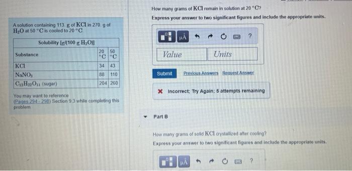 Solved How Many Grams Of KCl Remain In Solution At 20 C Chegg