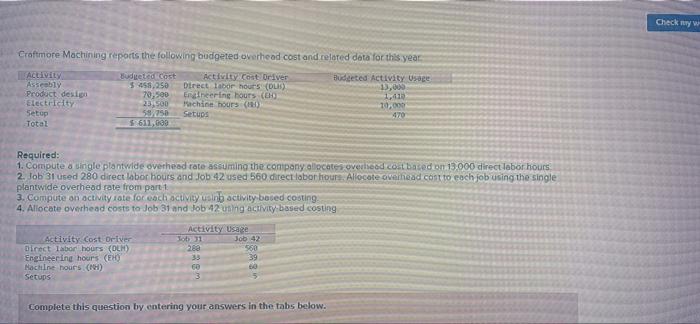 Solved Check My W Craftmore Machining Reports The Following Chegg