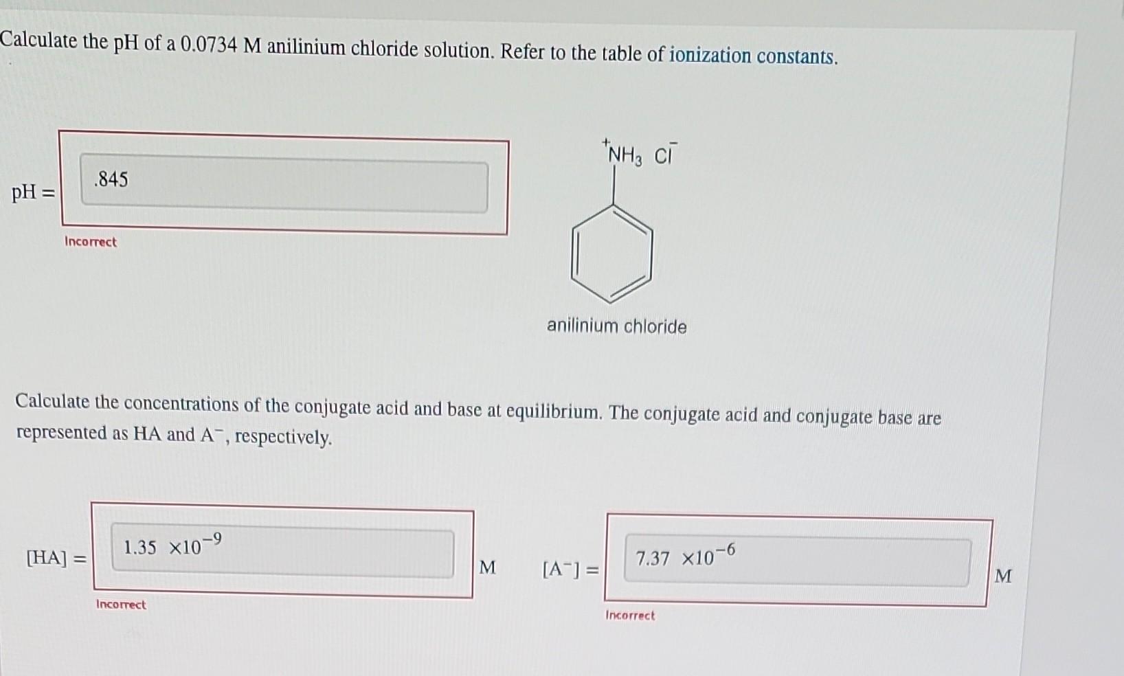 Solved Calculate The PH Of A 0 0734M Anilinium Chloride Chegg