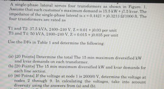 A Single Phase Lateral Serves Four Transformers As Chegg