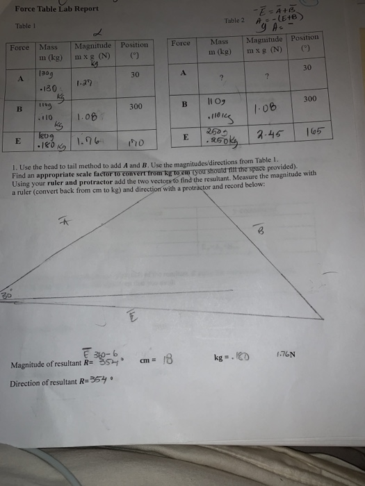 Solved Force Table Lab Report Table 1 E A B Table 2A EB G Chegg