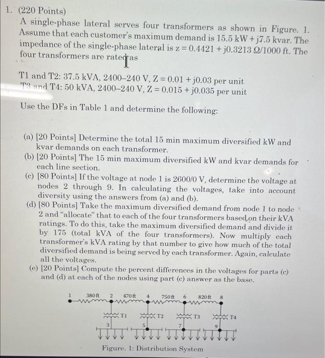 Solved A Single Phase Lateral Serves Four Transformers As Chegg