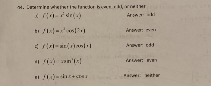 Solved Determine Whether The Function Is Even Odd Or Chegg