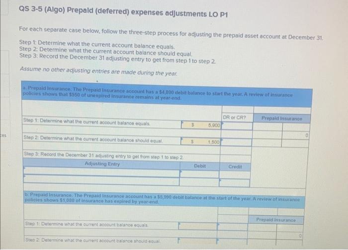 Solved QS 3 5 Algo Prepald Deferred Expenses Adjustments Chegg