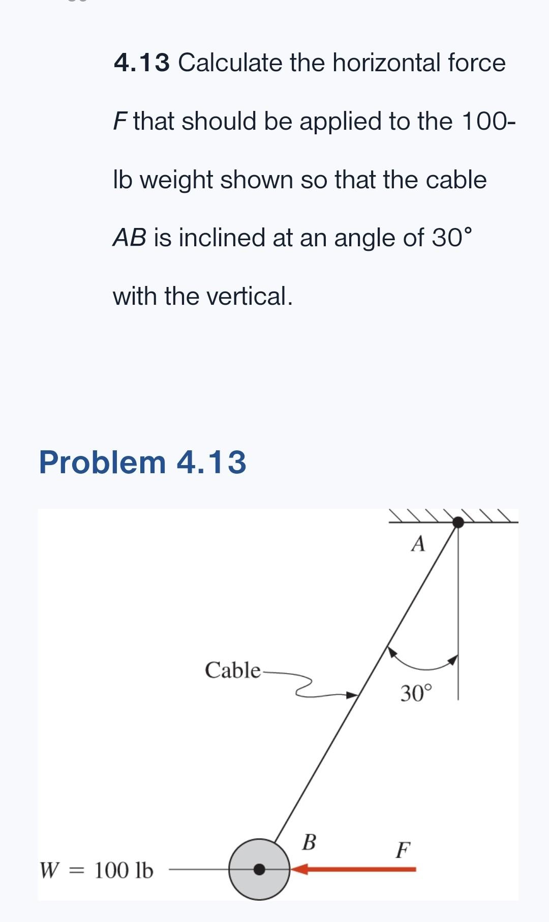 Solved 4 13 Calculate The Horizontal Force F That Sh