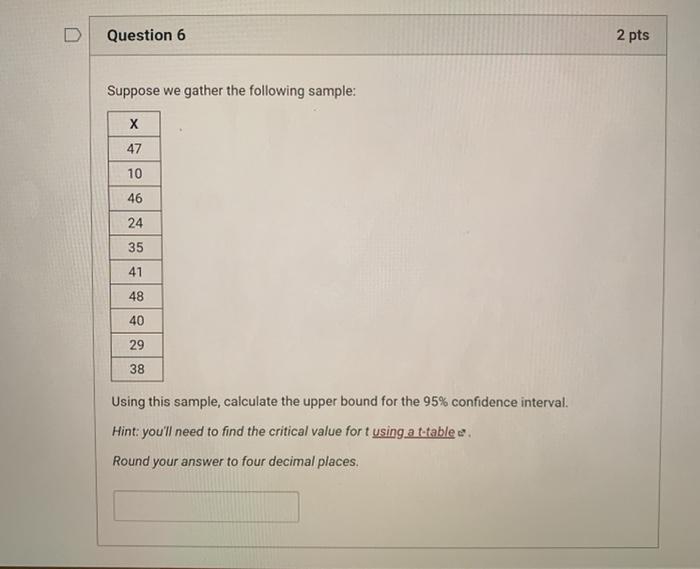 Solved Question Pts Suppose We Gather The Following Chegg